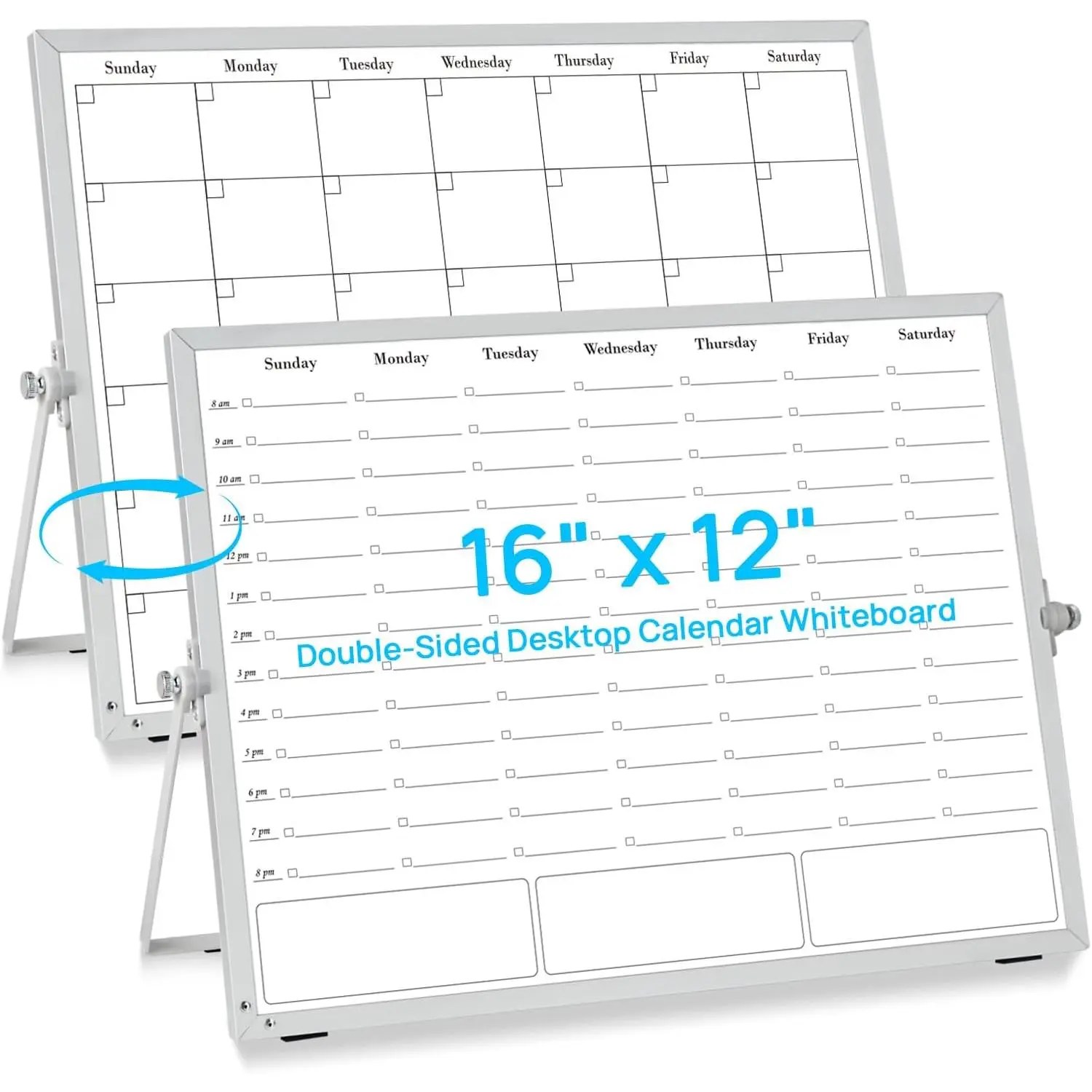 Desktop Weekly Calendar Whiteboard with Stand,16x12 Dry Erase Board | Daily Schedule Boards for Desk, Double Sided, Time Slots, Tabletop Planner, Office Task List