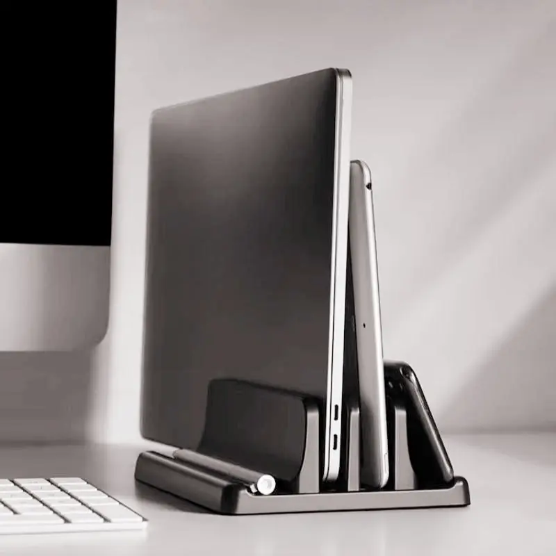 Vertical Laptop Stand for Macbook, Tablet Holder, Dual Opening Base, Cooling Game PC, Office Desk Organizer, Vertical Storage Rack