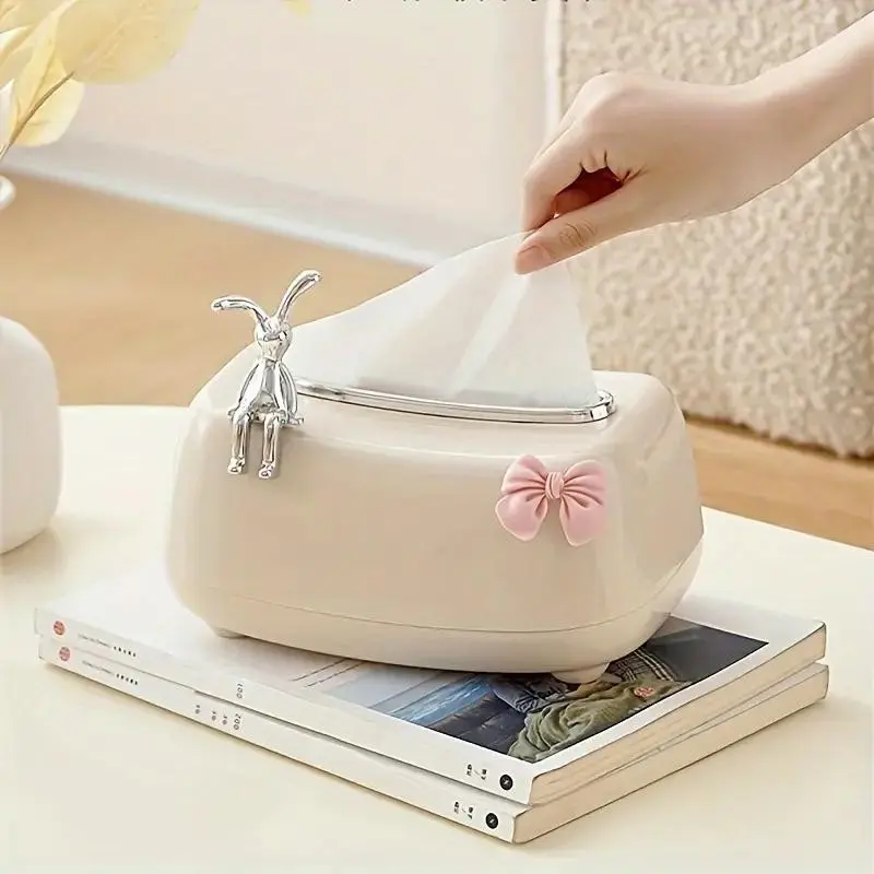 Cute Rabbit Tissue Box, Modern Design Napkin Dispenser, Desktop Paper Holder, Home Decor for Bedroom, Living Room, Kitchen, Bathroom, Modern Bathroom Accessories