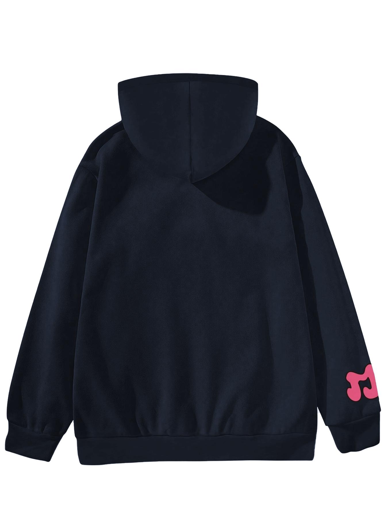 Men's Regular Fit Graphic Print Drop Shoulder Zip Up Hoodie, Fashion Casual Drawstring Pocket Plush Lined Hooded Sweatshirt for Daily Holiday Outdoor Wear, Men Clothes for Fall & Winter, Hooded Zipper Hoodie, Affirmation Zip Hoodie