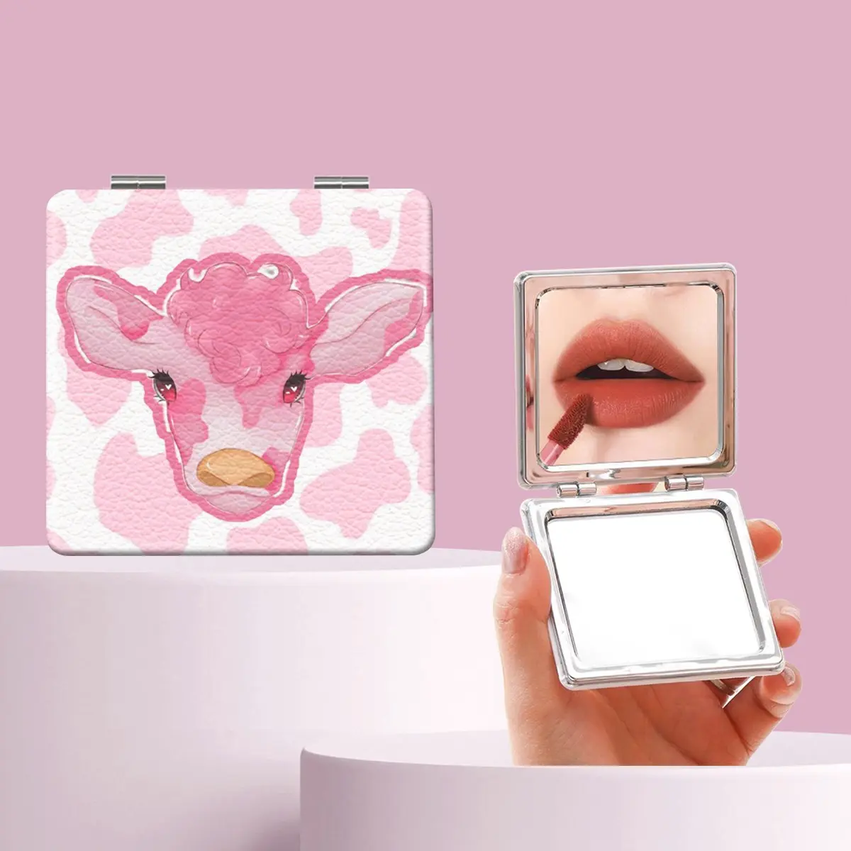 Cute Cow Pattern Bull Head Makeup Mirror, Foldable Mini Handheld Mirror, Perfect for All Occasions, Ideal Gift for Friends and Family