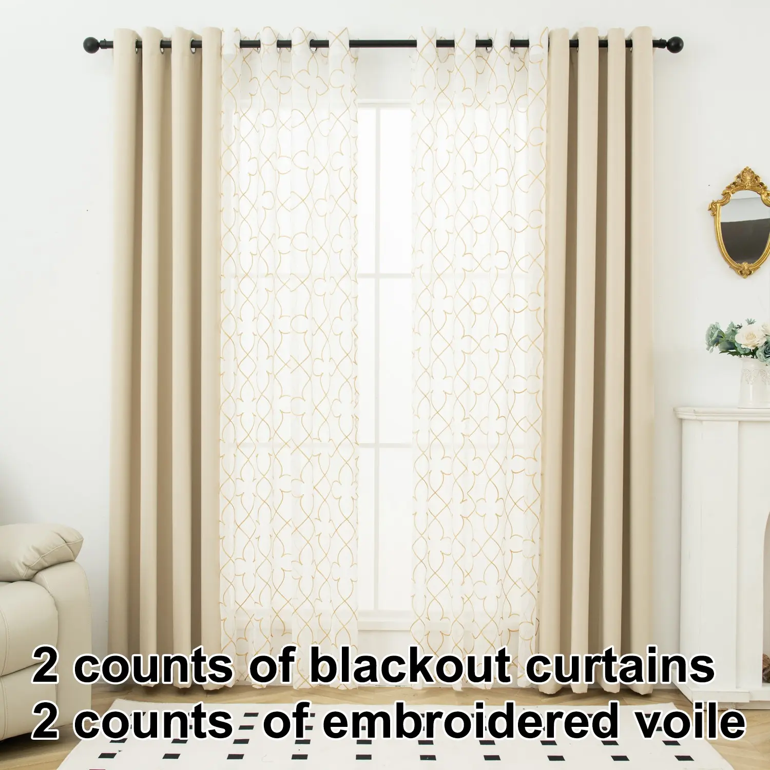 Upgrade Your Room! ✨ Stylish SUN-BLOCKING Curtains w/ Embroidery - Set of 4! Embroidered Curtains #RoomMakeover #InteriorDesign #BedroomDecor