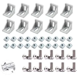 10 Set 2020  Extrusion Corner Brackets 90deg Right Angle L Connector with T-Slot M5  Nuts for 2020 Series  Extrusion Profile Linear Rail Guide  Printer CNC Engraving