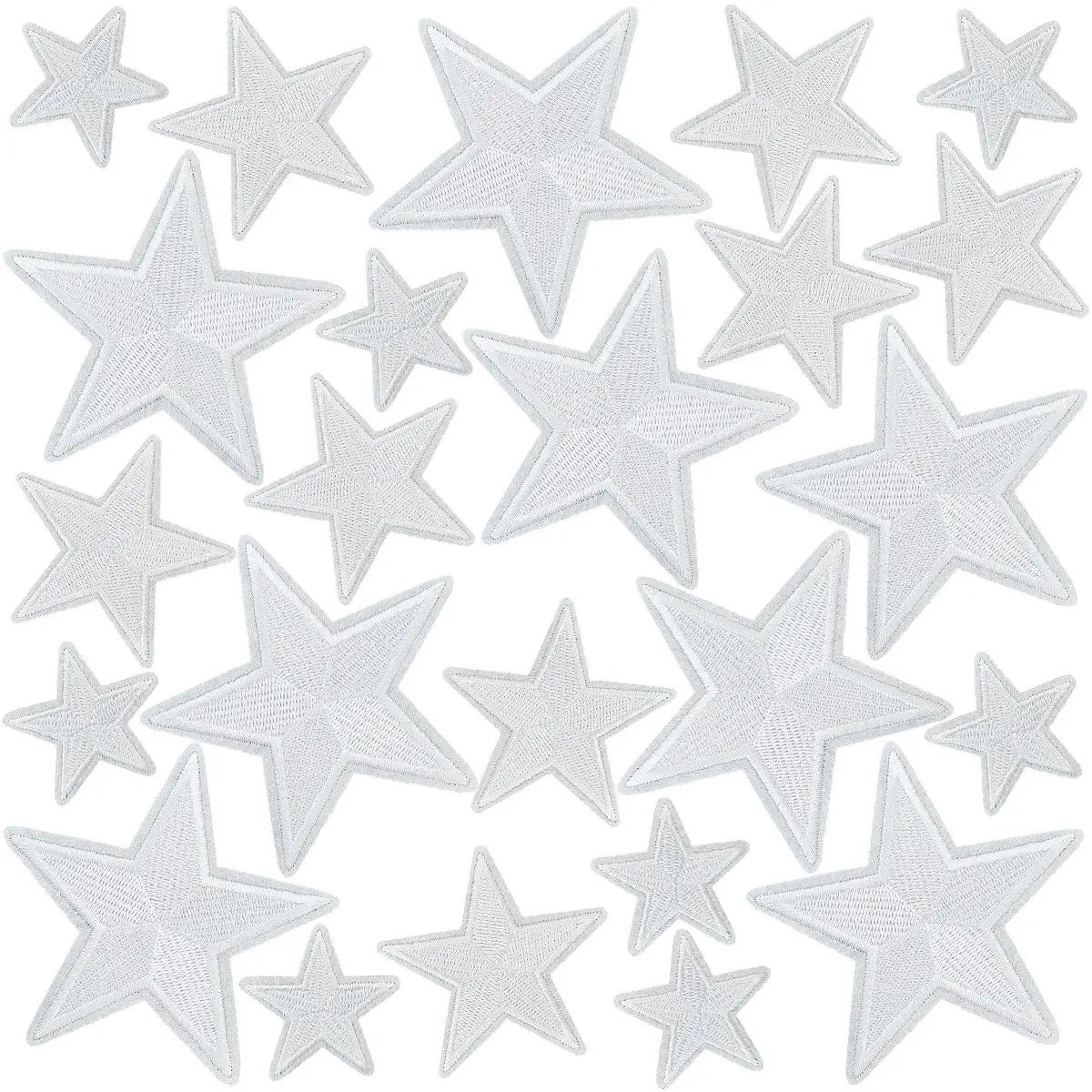 White Star Iron on Patches, 24 Pcs/Set Assorted Size Embroidered Sew on DIY for Unisex Denim Jackets, T-Shirts, Tote Bags, Hats