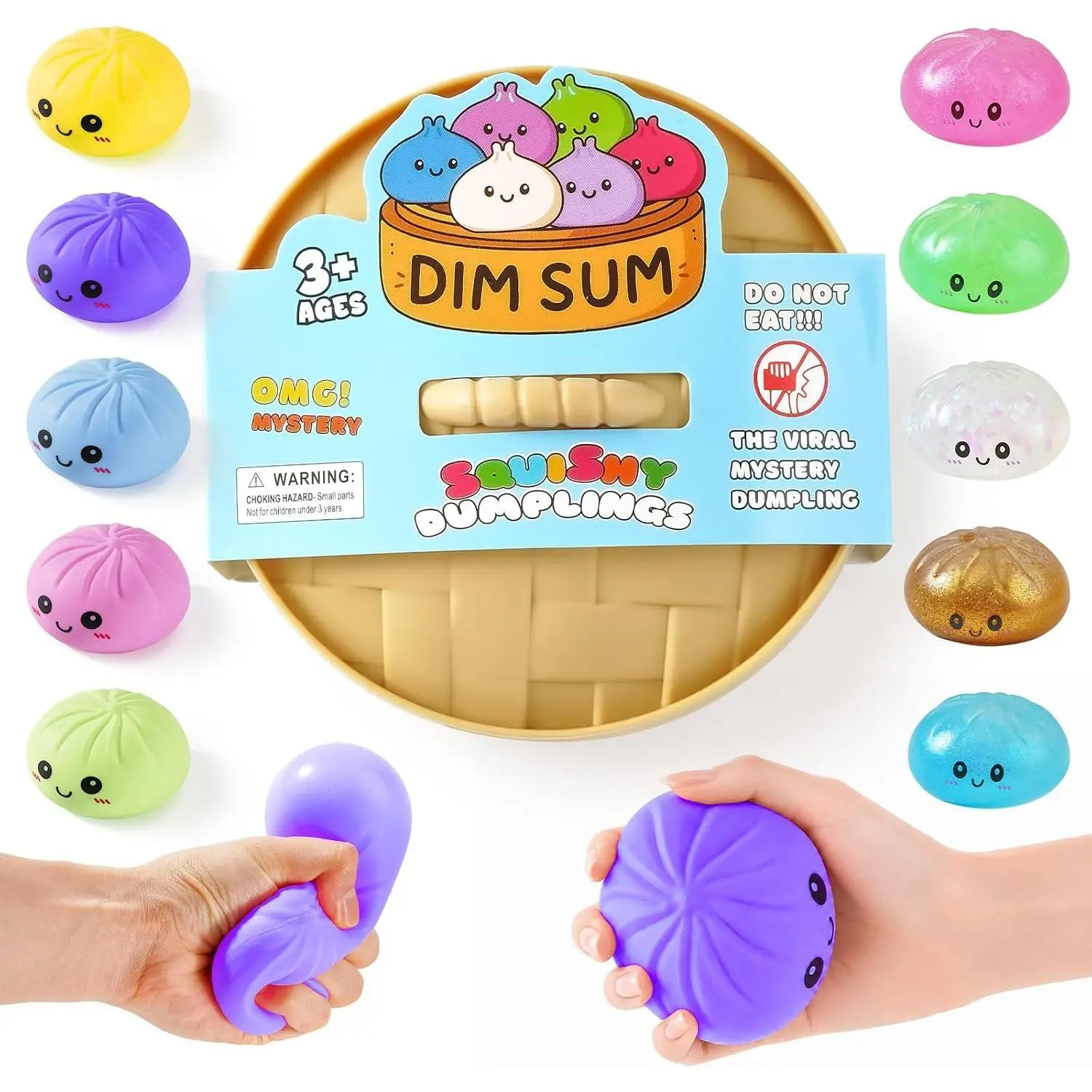 Dumpling Squishy Toys, Giant Dumpling Squishy Mystery Box, Colorful Squishies Dumplings Stress Balls Toy, Stocking Stuffers with Food Steamer Stretchy Desk Toy (Purple)