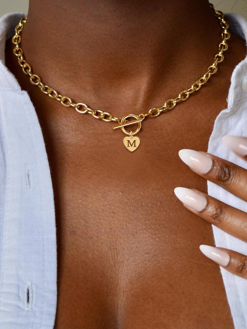 Fashion Heart Initial Letter Pendant Necklace for Women, Fashion Jewelry for Party, Daily Clothing Decor, Trendy All-match & Exquisite Jewelry for Birthday Gift, Heart Shaped Necklace