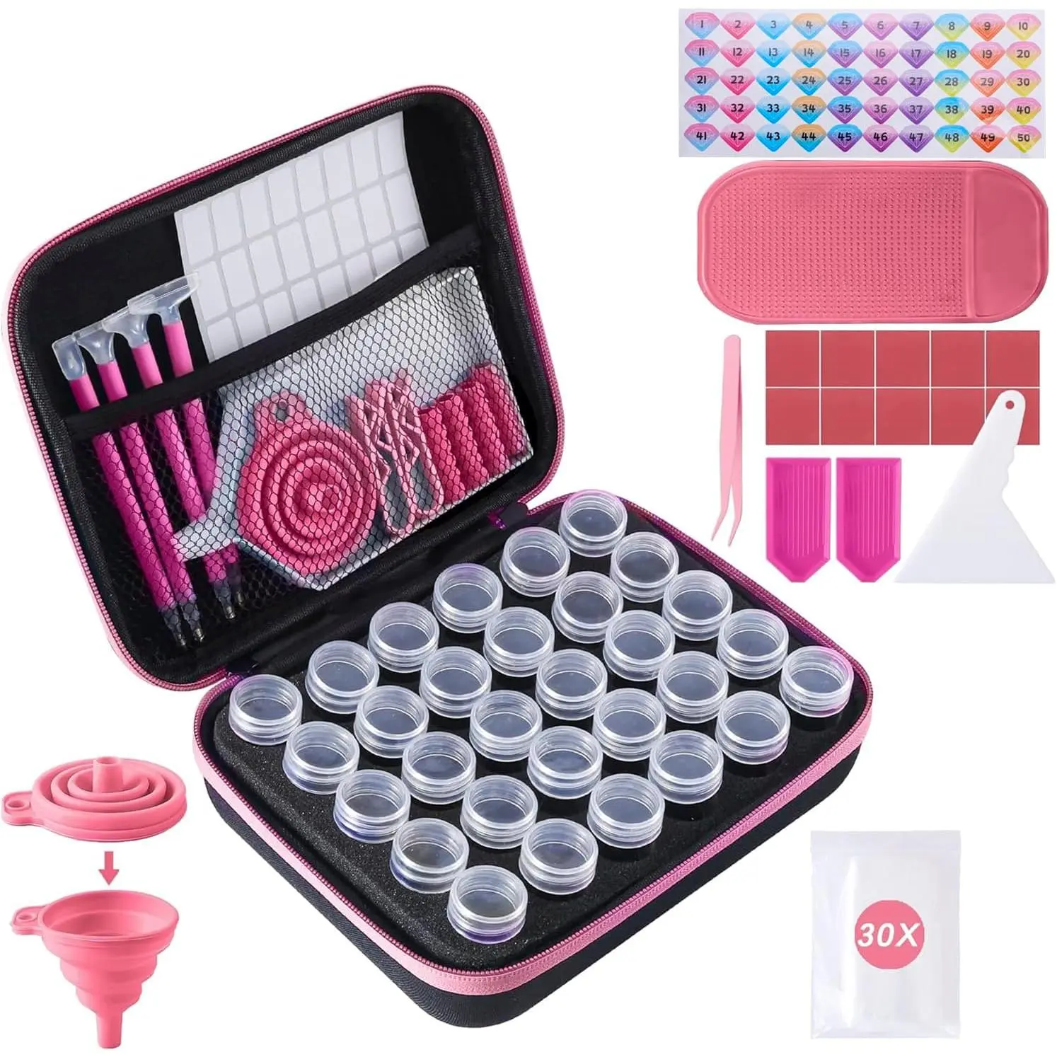 Synthetic 30-Slot Art Storage Container for Adults, Portable Bead Storage Box for Painting Accessories and Tools