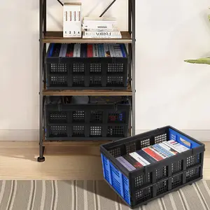 Collapsible Heavy Duty Plastic 55L, Stackable Foldable Storage Bin with Handles, Utility Organizer Basket for Grocery, Car, Garage, Home Office Camping Storage