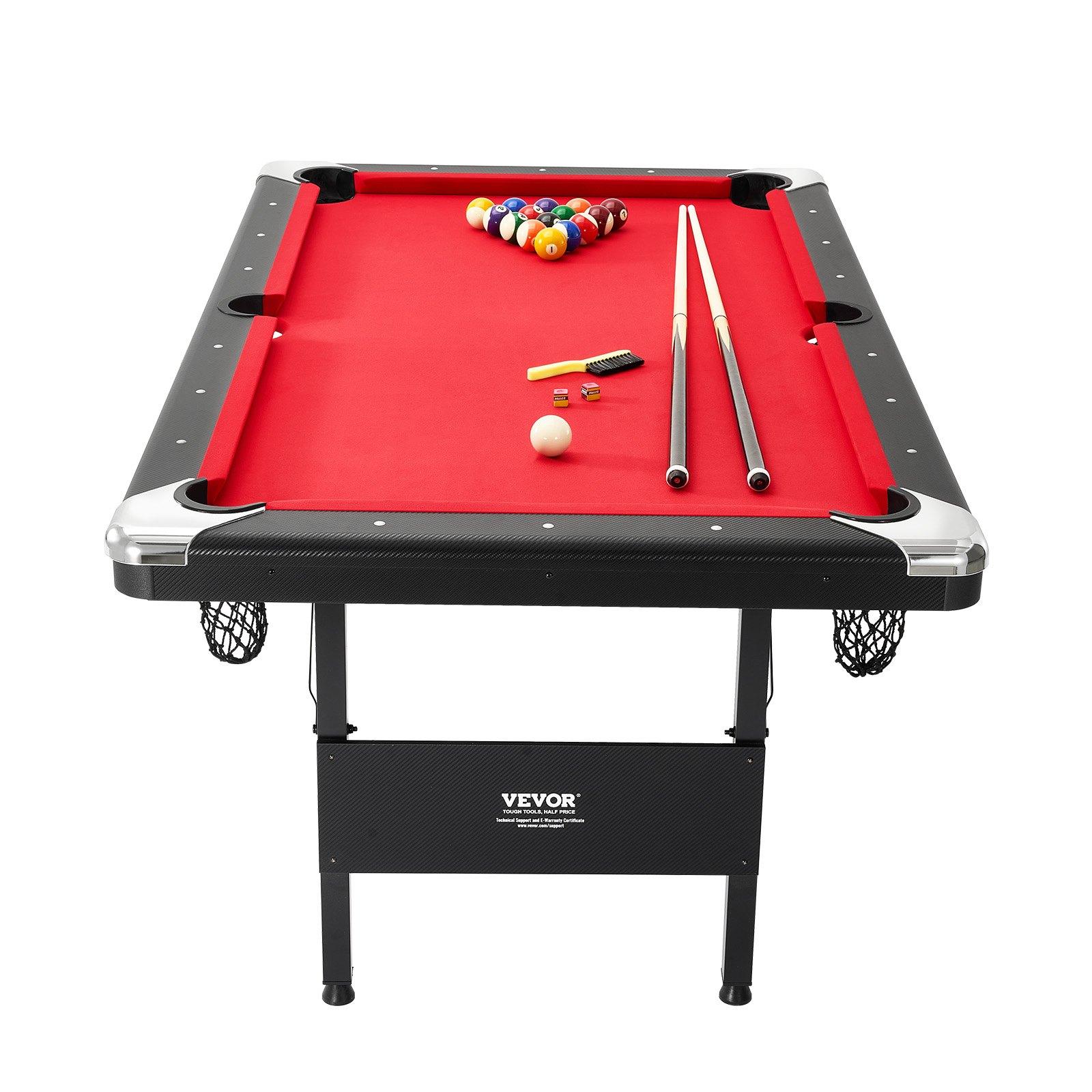 VEVOR Billiards Table, 6.3 ft Pool Table, Portable Foldable Space-Saving Table, Billiard Table Set Includes Balls, Cues, Chalks and Brush, Black with Red Cloth, Perfect for Family Game Room Kid Adult VEVOR Billiards Table, 6.3 ft Pool Table, Portable Foldable Space-Saving Table, Billiard Table Set Includes Balls, Cues, Chalks and Brush, Black with Red Cloth, Perfect for Family Game Room Kid Adult