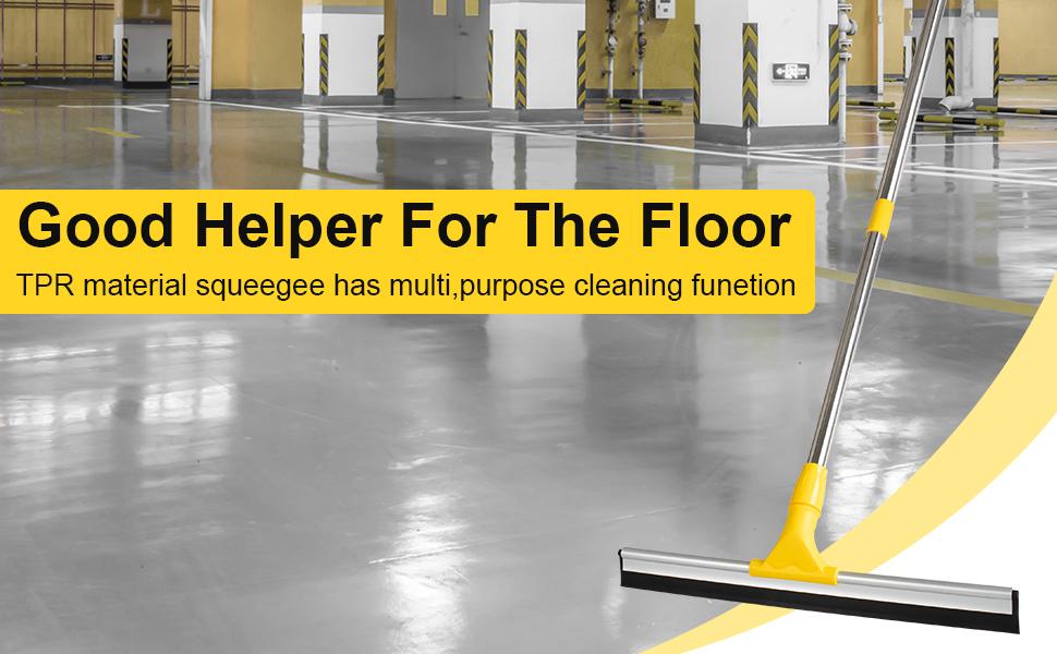 17.2"Professional Floor Scrubber Shower Squeegee,Rubber Silicone Broom with Long Stainless Steel Handle for Kitchen, Swimming Pool, Concrete Floors,Shower Tiles,Garages,Windows,Glass,Pet Hair Removal