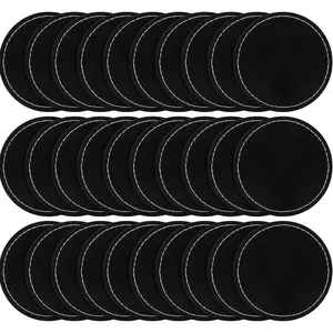 Dunzy 30 Pcs Blank Leather Hat Patches with Adhesive 2.5 Inch Round Laserable Leatherette Patch Faux Leather Patches Sewing Laser Engraving Supplies for Hats Jackets Backpacks(Black)