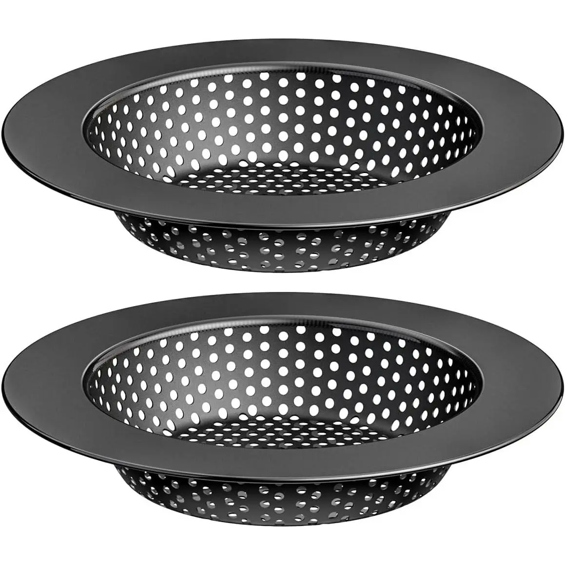 Black Kitchen Sink Drain Strainer, Sink Drain Cover,  Catcher, Large Wide Rim 4.5" Diameter, Stainless Steel, Pack of 2