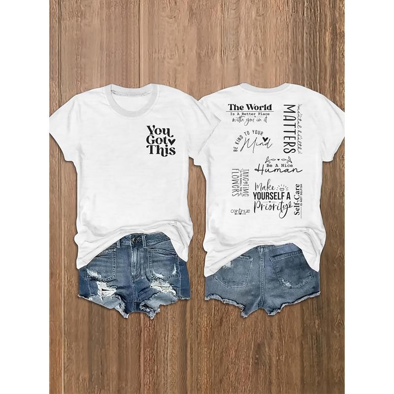 Graphic Print T-Shirt, Short Sleeve Crew Neck Casual Top for Summer And Spring, Women'S Clothing