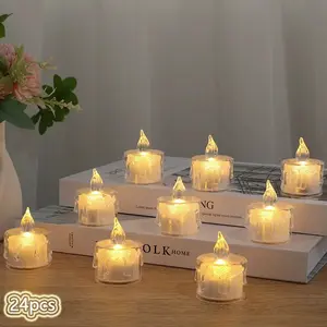 24pcs Mini Electronic Candles - Smoke free Transparent Tea Wax, Suitable for Parties, Festivals, Weddings - Surprise Romantic Atmosphere Decorative LED Candle Lights