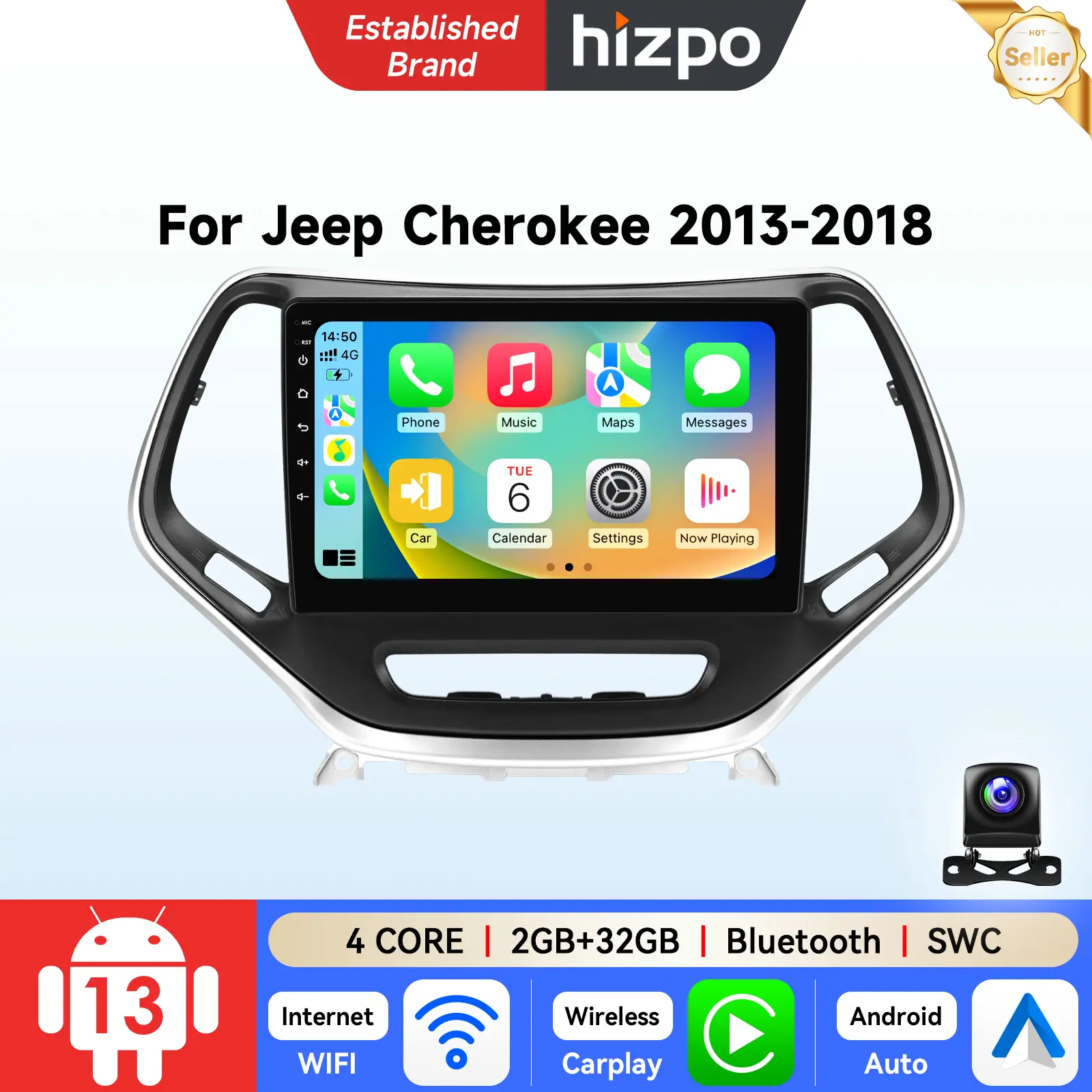 Hizpo Android 13 Car Radio for Jeep Grand Cherokee 2014 - 2022 GPS Navigation Wireless CarPlay Android Auto Support Steering Wheel Control