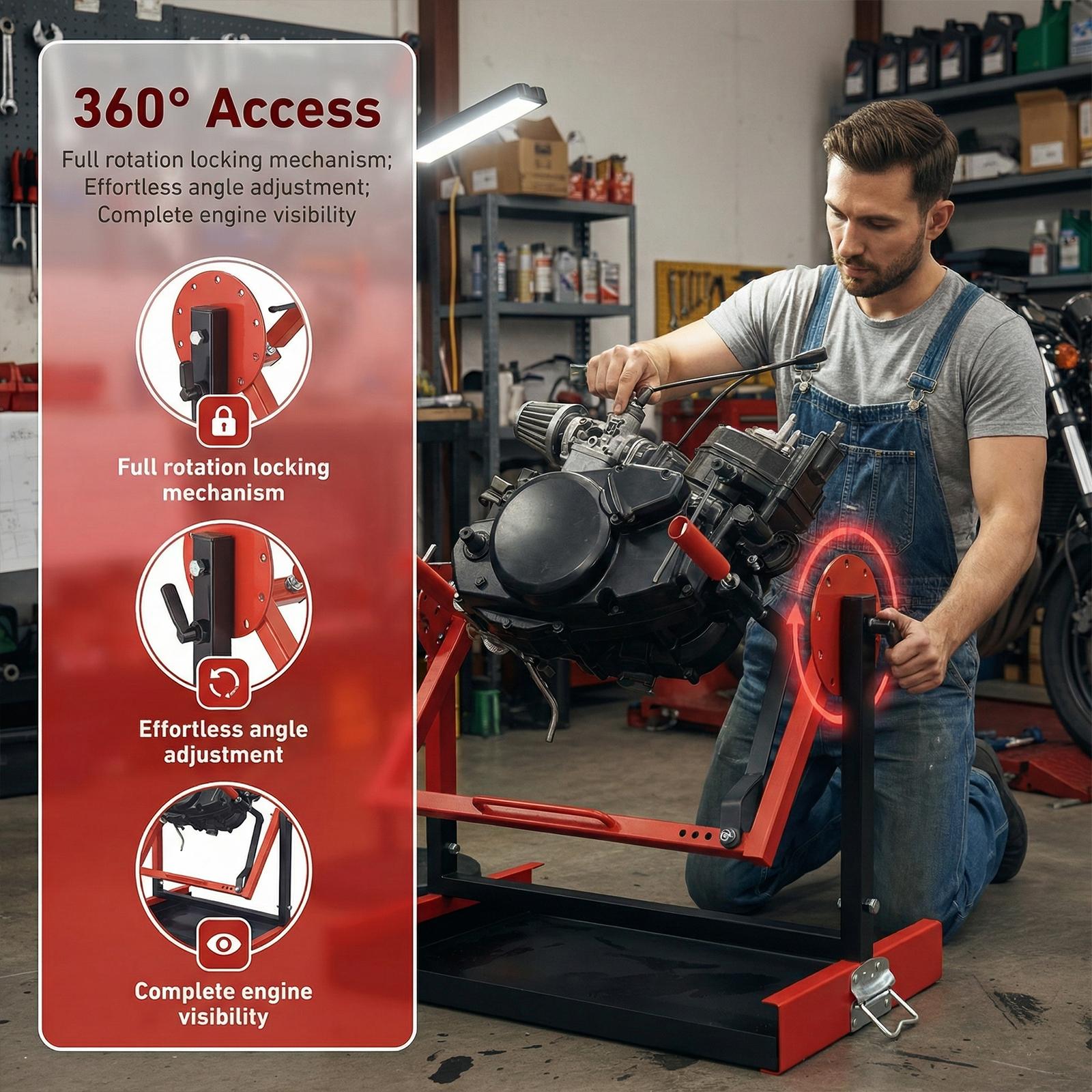 Motorcycle Engine Stand Easy Assembly Rotating Dirt Bike Engine Stand Adjustable for Vertical-Type Single Cylinder 2 Or 4-Stroke NEW