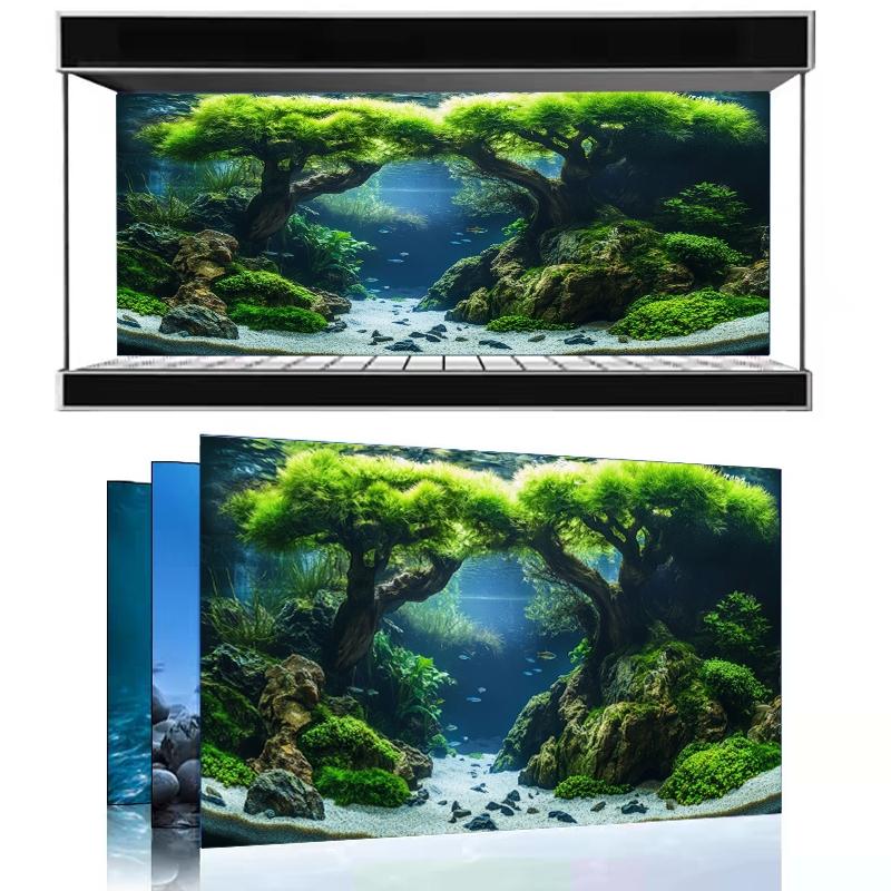 Fish tank, high-definition printing, three-dimensional design, simulation of natural waters, coral reef underwater world, deep sea blue, river ecological theme background painting, Aquarium Decor, PVC material directly attached