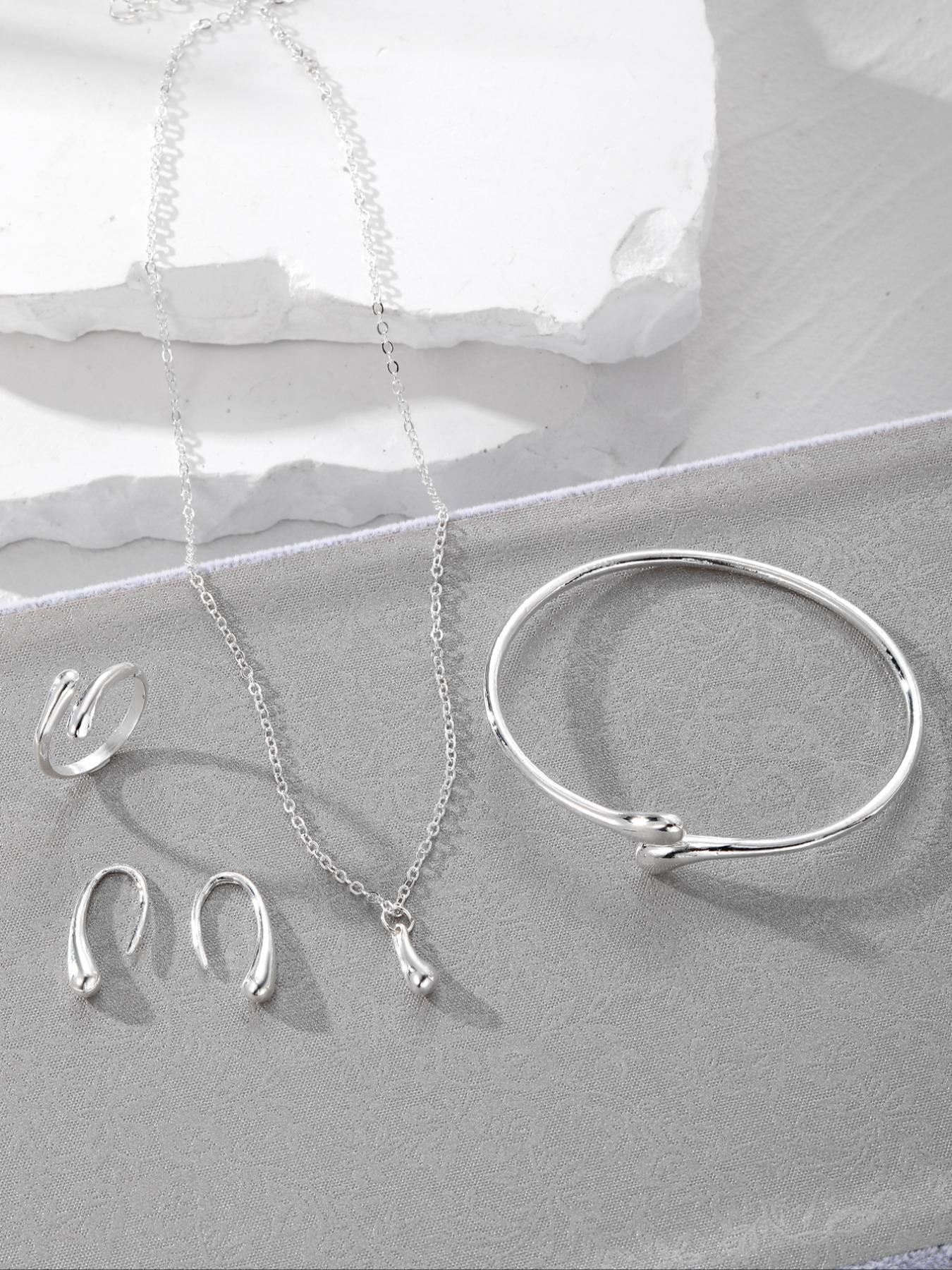 Necklace & Bracelet & Earrings & Ring Jewelry Set, Fashion Jewelry for Party, Daily Clothing Decor, Trendy All-match & Exquisite Jewelry for Birthday Gift