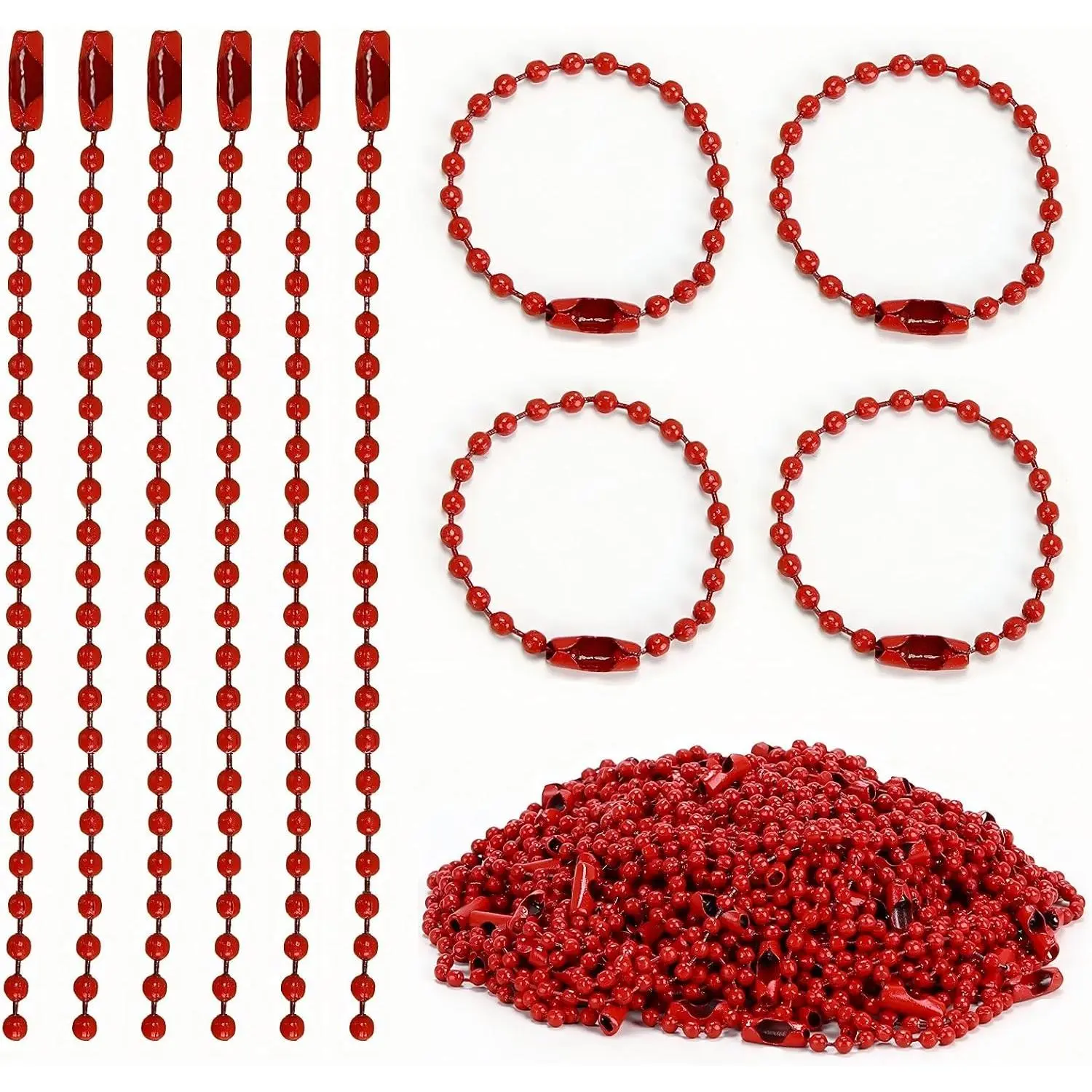 300 count red ball chain bulk,metal bead chain, chains, nickel plated metal 3.9" Long 2.4mm ball bead chains,for  christmas decoration