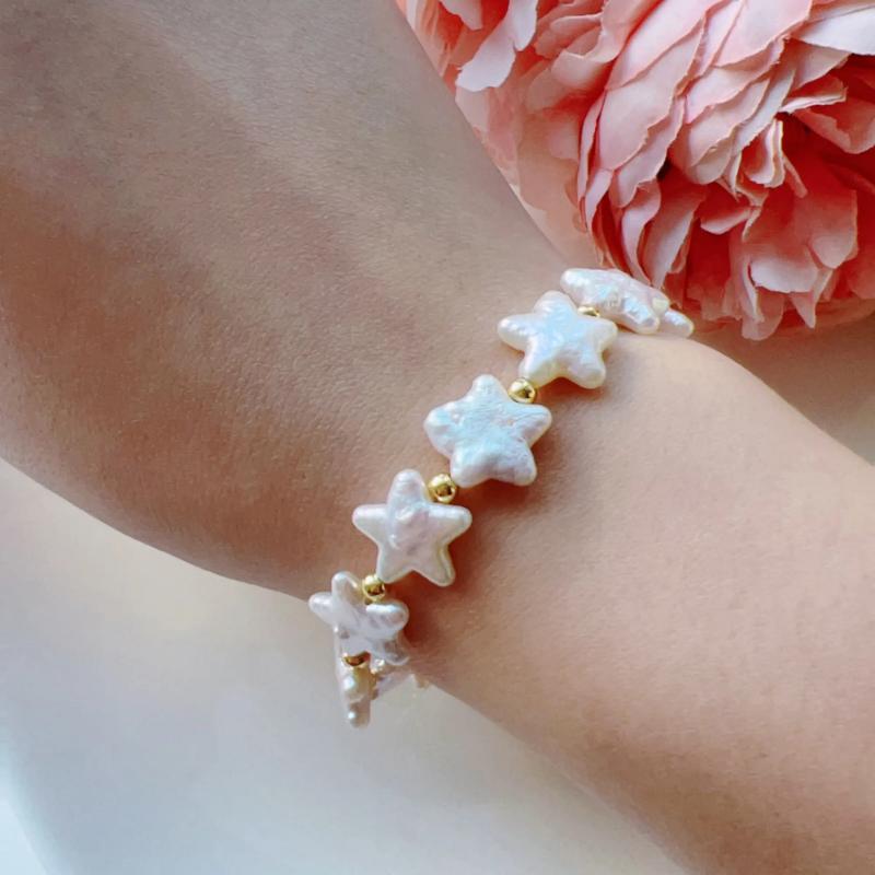 Piswency Star Baroque Pearl Bracelet, Real Freshwater Pearls Adjustable Bracelet, 925 Sterling Silver Setting, Gift for Her. Piswency Star Baroque Pearl Bracelet, Real Freshwater Pearls Adjustable Bracelet, 925 Sterling Silver Setting, Gift for Her.