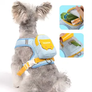 Portable Dog Harness Set with 1.5m Leash and Small Backpack, Reflective Night Design, Breathable Lining, Complete Walk-In Package!