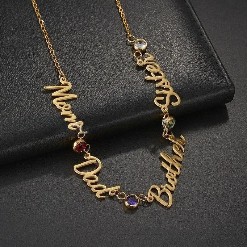 AS827 Personalized Custom Name Birthstone Pendant Stainless Steel DIY Necklace Mother's Day Valentine's Day Gift