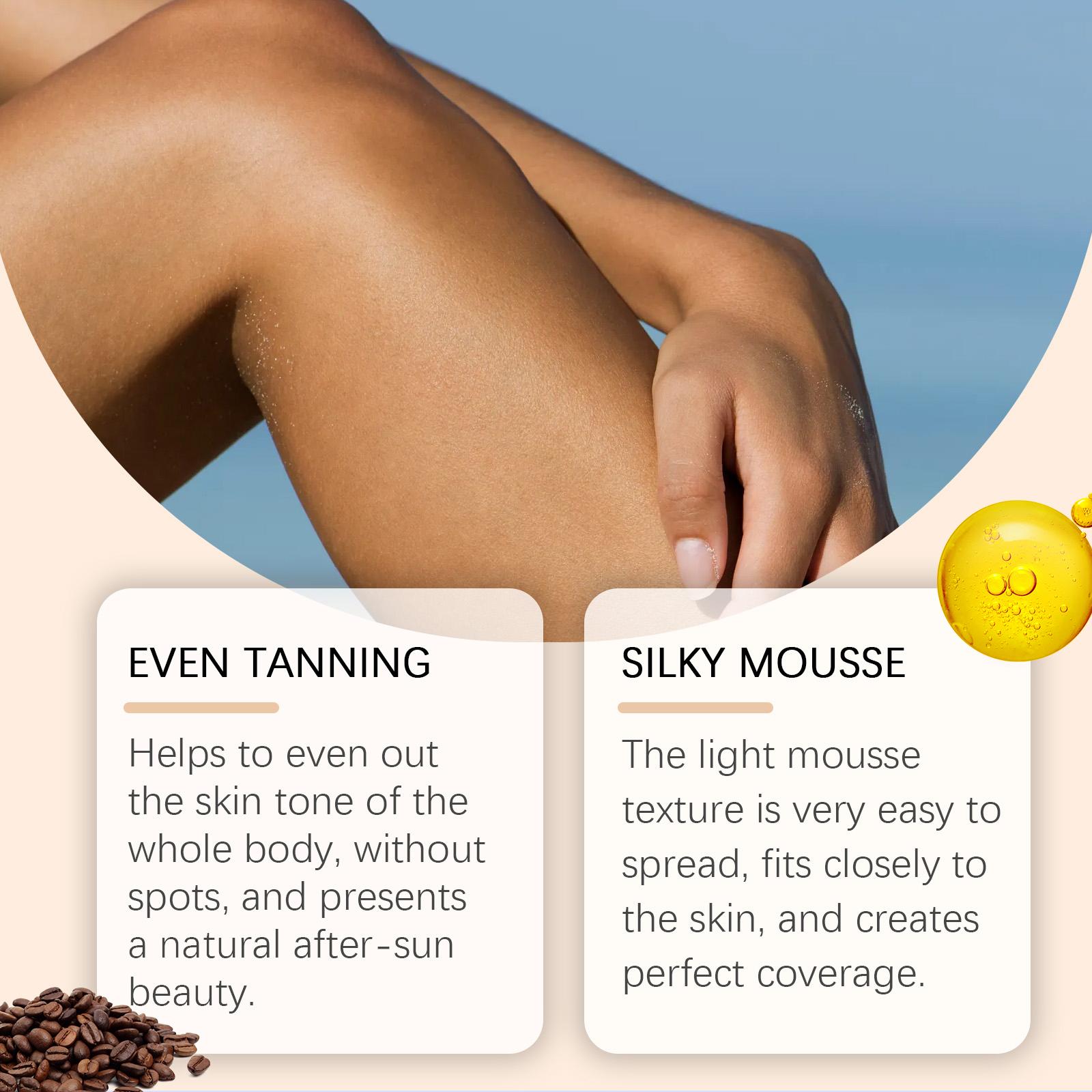 OUHOE Body Tanning Mousse, Sun-Free Indoor Self Tanner with Coffee & Coconut, Mousse Texture Streak-Free Natural Bronze, Fast Absorbing Non-Greasy Hydrating for All Skin oil shower tan self-tanning bronzing agent