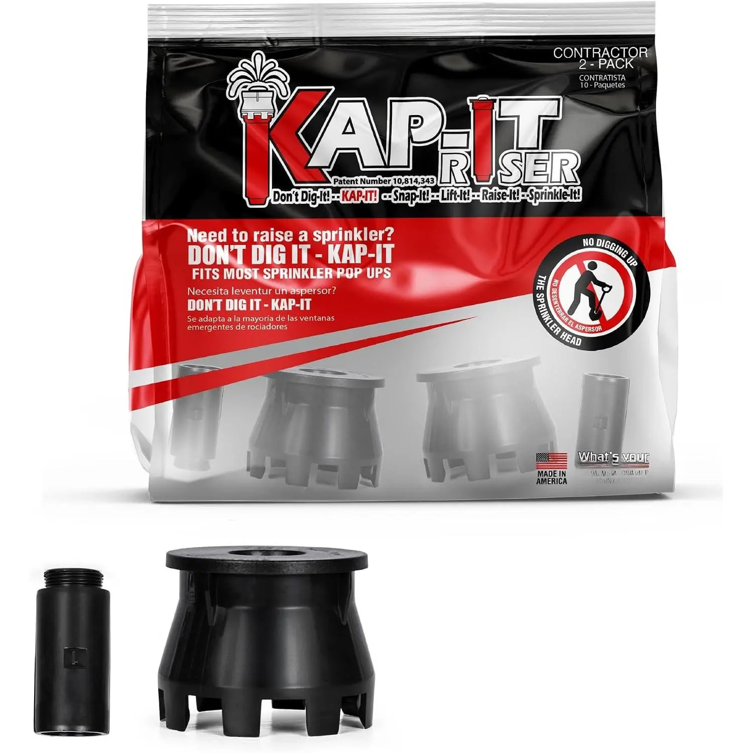 KAP-IT Pop-Up Sprinkler Riser Extension, 1.5 Inch, 2 Pack, Black | Maximizes Water Coverage, Fits  Sprinkler Brands, Tool-Free Installation, for Lawn and Landscape Care, No-Dig