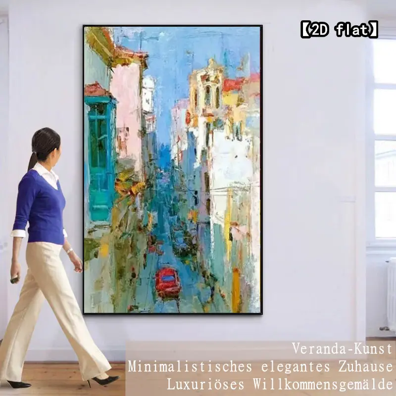 【2D flat】1 piece of urban street scene oil painting, modern life unframed decoration, decorative art style, neutral texture, suitable for bar, home, and dormitory wall decoration, cafes, living rooms.