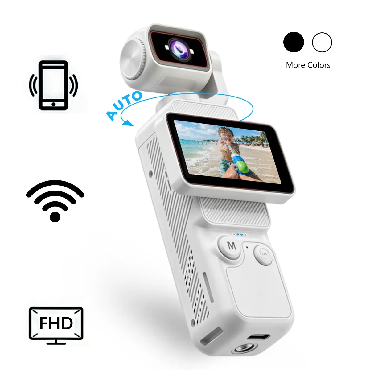 Action Camera with 180°Auto Rotating Lens, FHD 1080P HD Video Recording, 6X Digital Zoom, IR Night Vision, WiFi Instant Transfer, Handeld Vlogging Camera for Family Memories, Travel Videos and Personal Vlogs