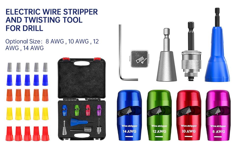 BASIC SUPPLY Wire Stripper Twister Tool for with 25pcs Wire Nuts, 8/10/12/14 AWG Gauge Wire Stripping Tool & Wire Twisting Connector Set,2025 Improve Work Efficiency 20 Times