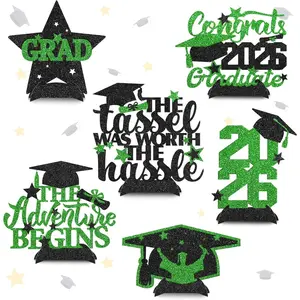 Graduation Decorations 2026 - Class of 2026 Table Centerpieces Congrats Grad Set of 6 Glitter Table Topper Party Supplies