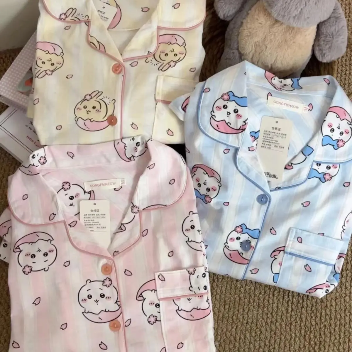 Y2K Chiikawa Women Summer Pajamas Set Hachiware Cute Cartoon Print Short Sleeve Shorts Student Leisure Loungewear Sleepwear Gift