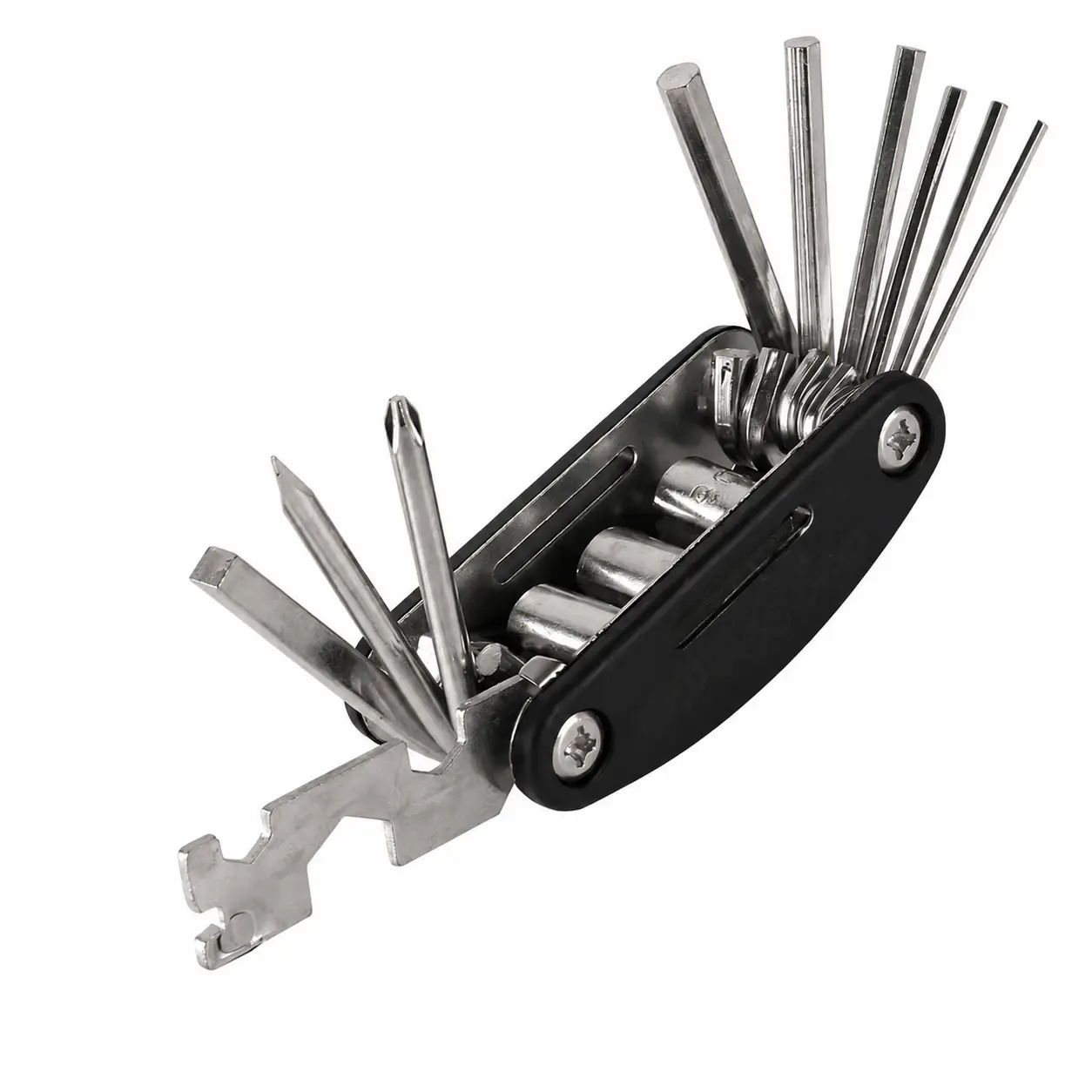 16-in-1 Compact Folding Bicycle Repair Tool Set for Mountain and Road Bikes – Durable Stainless Steel Multi-Function Maintenance Kit with Hex Keys, Torx Bits, Chain Tool, Spoke Wrench, and Tire Levers