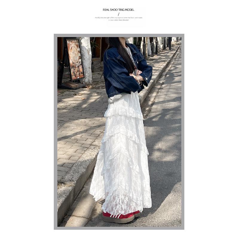 2025 Lace Skirt Women's Summer White A- line Dress Cake Dress Maxi Skirts