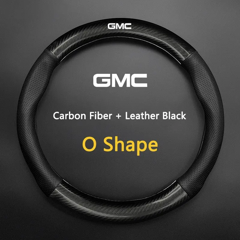 38cm High Quality Car Anti-Slip Steering Wheel Cover Carbon Fiber Leather Booster Cover Steering Wheel Protector For GMC Terrain Acadia YUKON XL Sierra Auto Interior Accessories