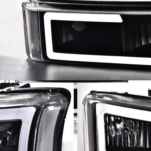 Fit For 03-07 Silverado LED Black Housing Clear Headlight Bumper Lamps