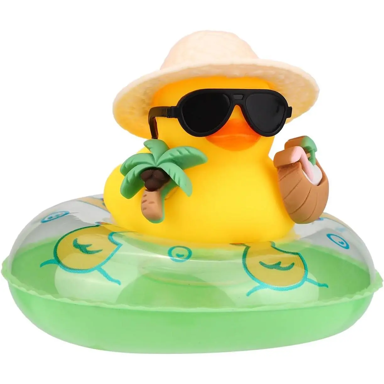 Summer Hawaiian Rubber Duck  Dashboard Decoration with Accessory | Tropical Beach  Duck  Ornament with Swim Ring Sunglasses & Accessories for  Office Interior Decor