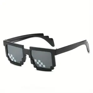 2 Pack Retro 8-Bit Pixel Mosaic Oval Sunglasses - Green Pattern Vintage Eyewear, Sporty Protective Gear for Party Cosplay, Daily Wear