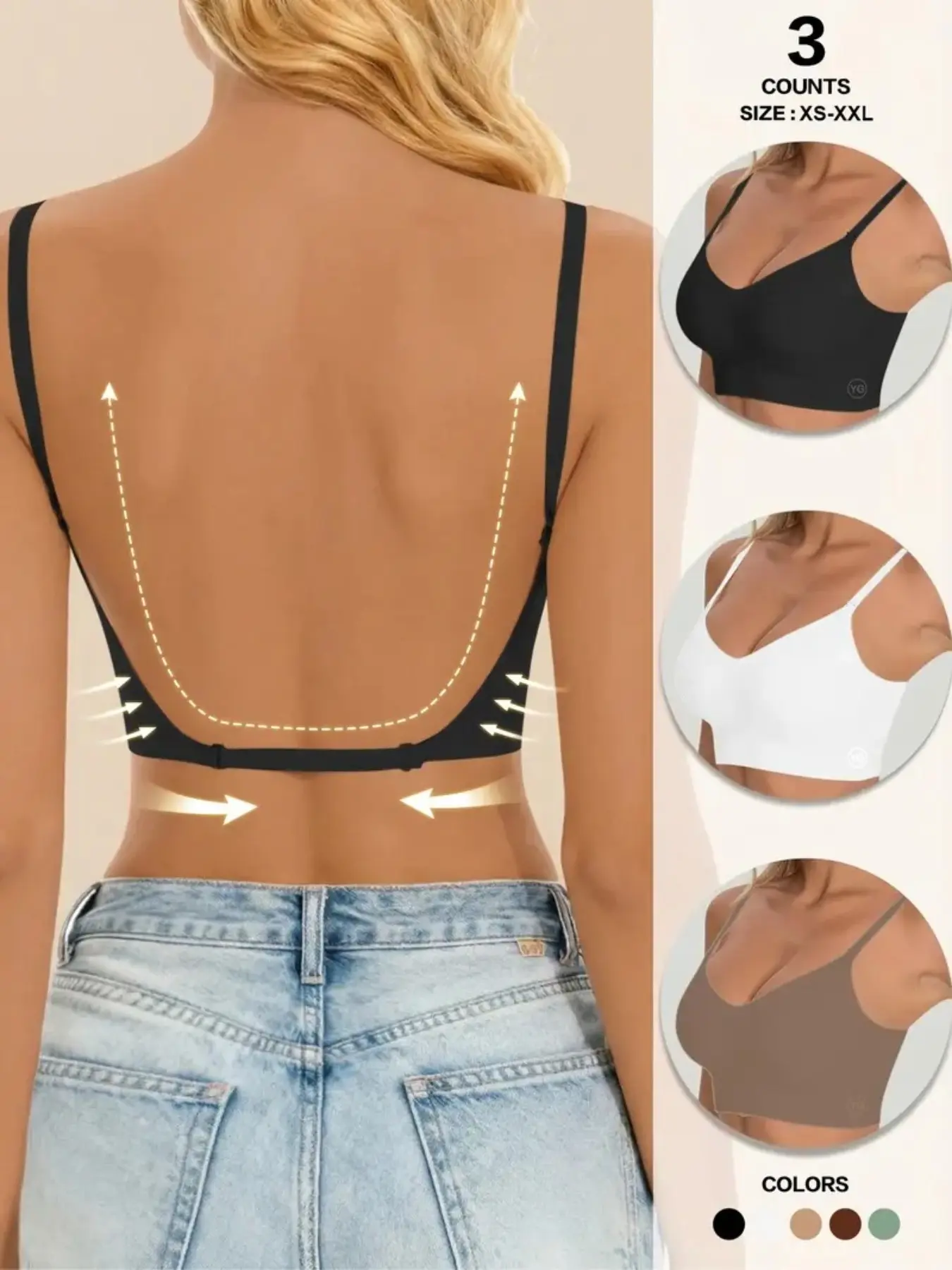 Women's Seamless Backless Fit Minimalist Bra, Invisible Multi-Strap Convertible Strap Wireless Push-Up Bra, Suitable for Wedding Dresses and Party Gowns, Underwear, Womenswear