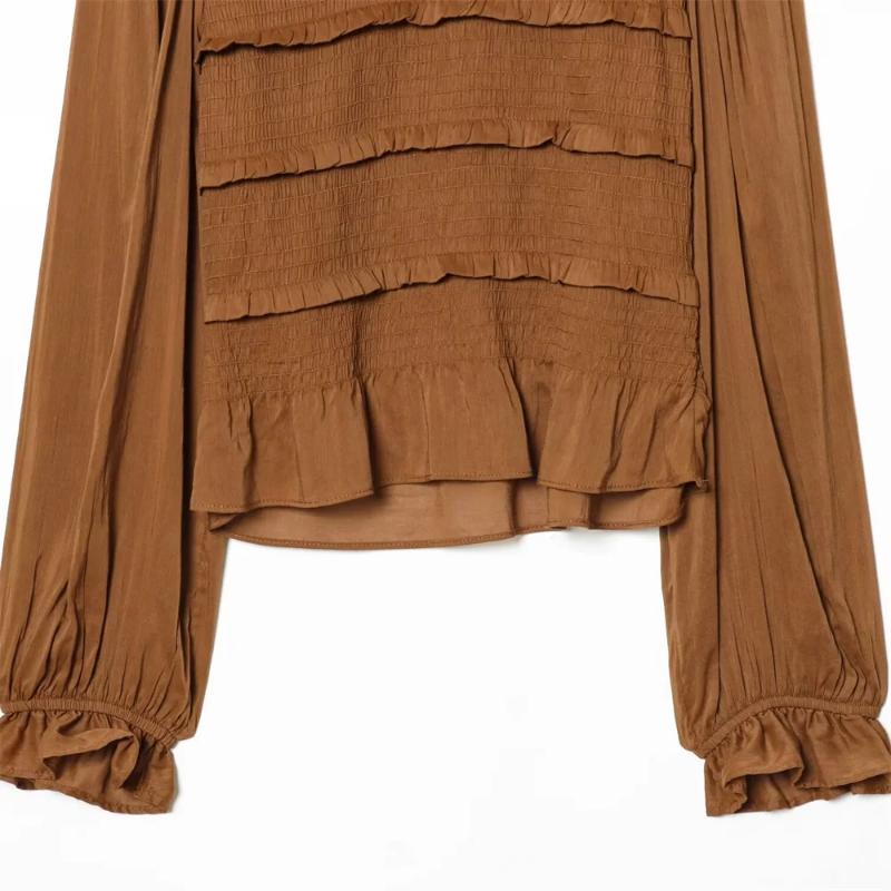 Aria Muse 2026 new women's fashion commuting style slim fit version with ruffle collar long sleeved shirt and pleated top