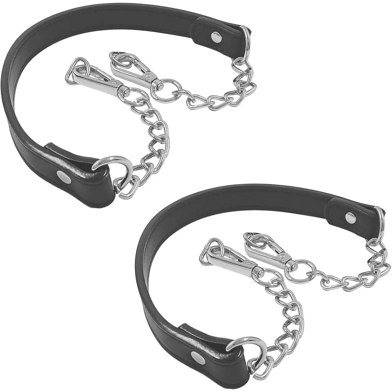 2-Pack Modern Synthetic Black PU Leather Long Bag Straps - 22.8" Metal Chain Handles for Purses, Clutches, DIY Crafts, Clutch Purse, Long Strap, Textured, Purse Strap