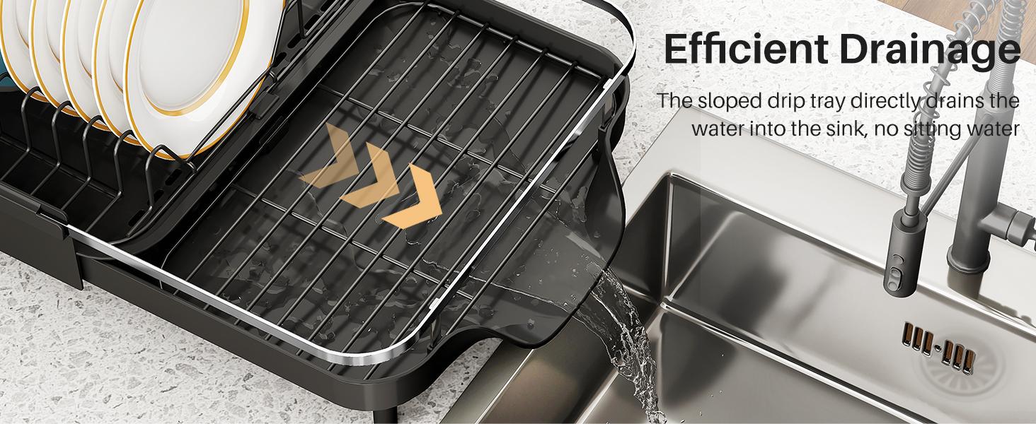 Dish Drying Rack, Expandable Dish Rack for Kitchen Counter, Stainless Steel Dish Drainer with Drainboard Set and Utensil Holder (Black) Dish Drying Rack, Expandable Dish Rack for Kitchen Counter, Stainless Steel Dish Drainer with Drainboard Set and Utensil Holder (Black)