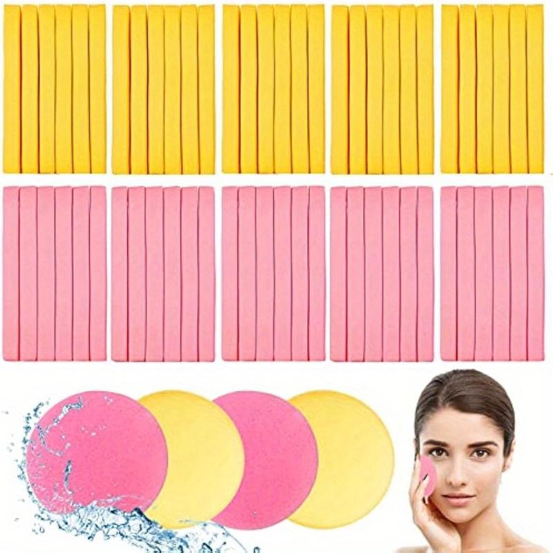 120pcs Compressed Facial Sponges in Pink & Yellow - Soft, Absorbent, Latex-Free Cleansing Pads for All Skin Types, Ideal for Makeup Removal & Exfoliation, High-Quality Round Sponge for Women and Girls, Makeup Sponge