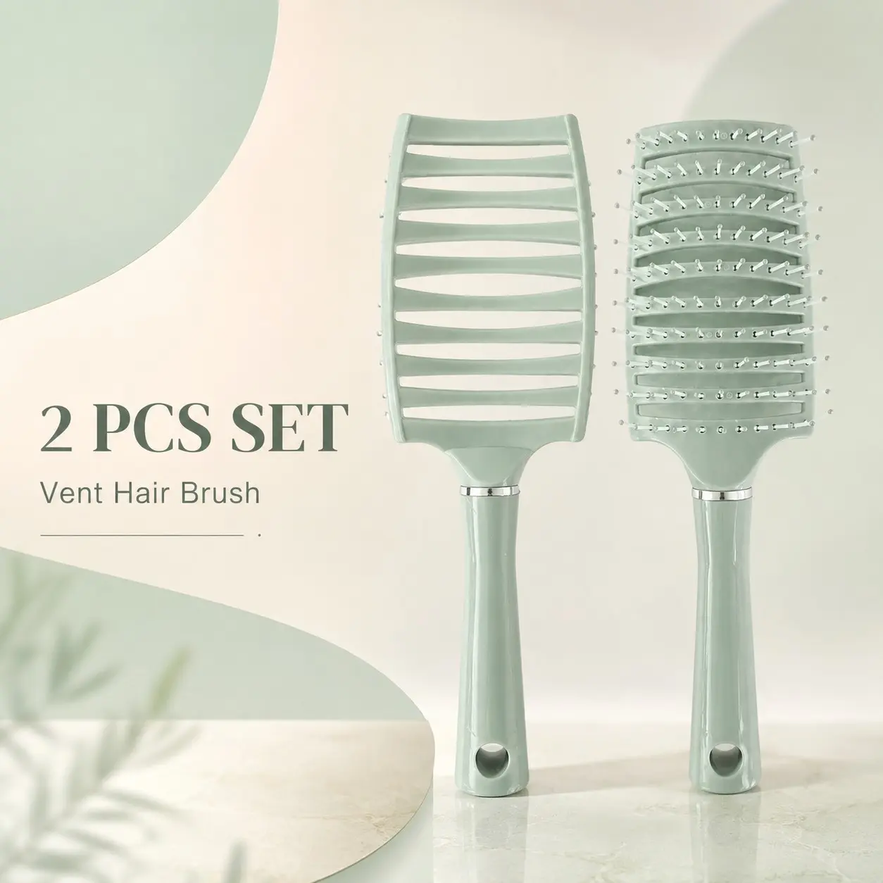 2 Pack Vent Hair Brush Set, Curved Vented Detangling Brush for Wet & Dry Hair, Lightweight Paddle Brush for Blow Drying, Hair Styling Tools