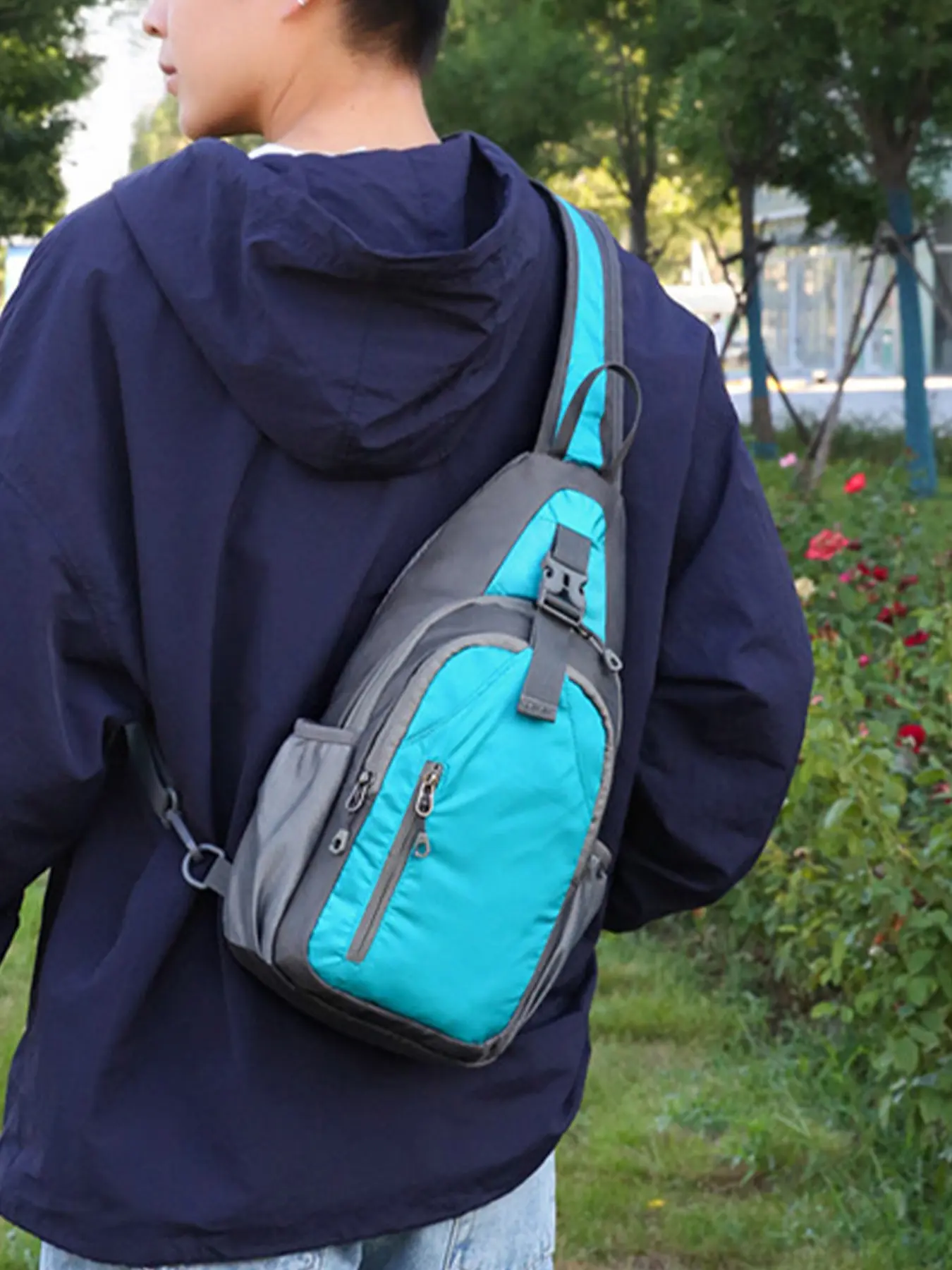 1 Piece Color Block Nylon Sling Chest Bag Multi-Layer Zipper Storage Pockets Mesh Padded Adjustable Single Shoulder Strap Side Mesh Pocket Lightweight Crossbody Bag Casual Belt Bag for Hiking Cycling Running Travel Daily Shopping