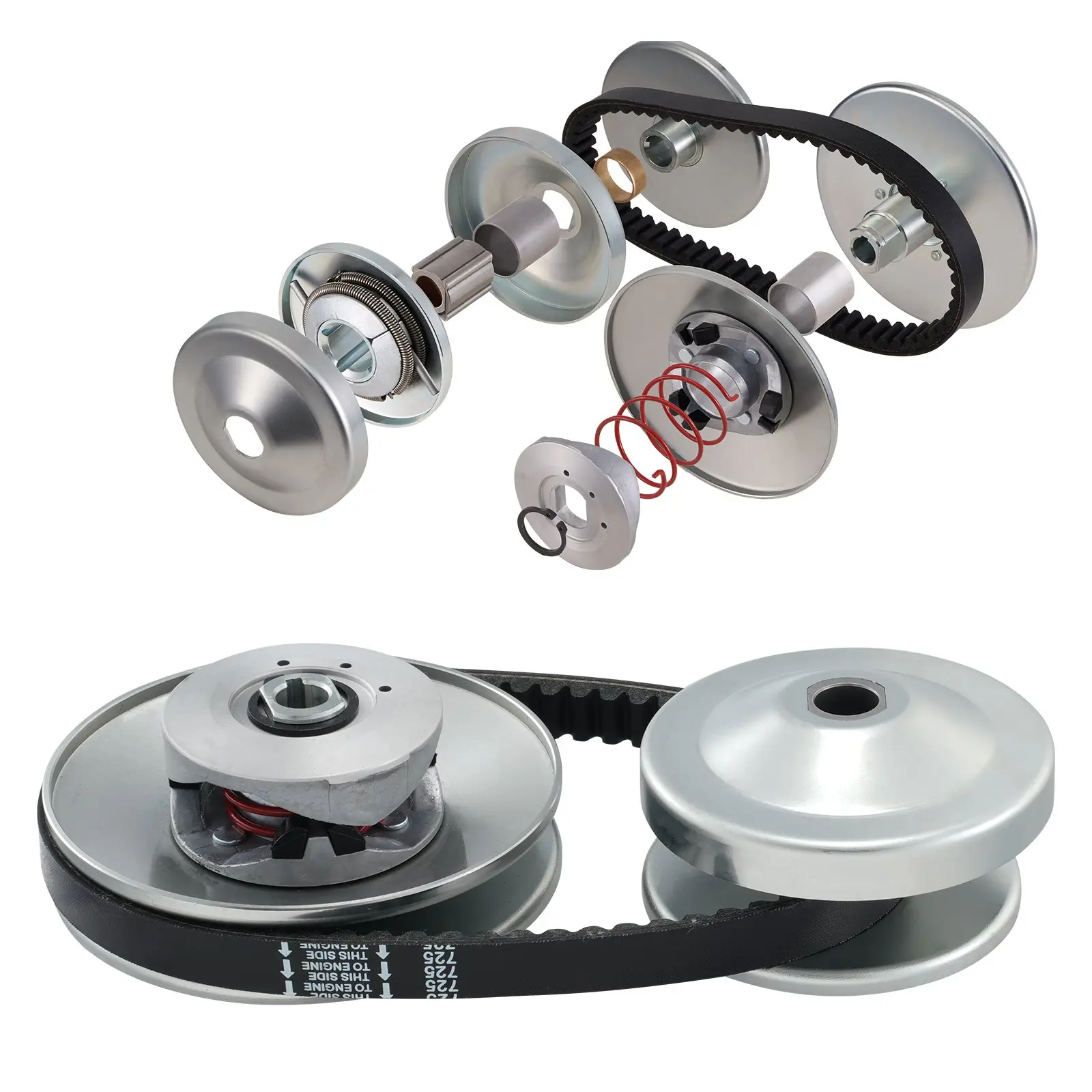 VEVOR Go-Kart Torque Converter Kit, 3/4" Bore Clutch with 30 Series Asymmetrical Iron Aluminum Driver Pulley Set, Drive Belt, Manual Guide, for 2-8 HP Small Engines, Replaces Comet 219552, Manco 5957, Yerf Dog Q43201W (Kit Packaged), Rustproof Coated