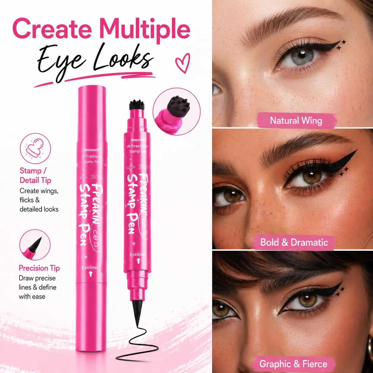 Realistic freckle dual makeup pen, stamp & eyeliner 2-in-1, Eye makeup products. Sponge creates natural freckle clusters, ultra-fine tip draws detailed scattered dots. Sweatproof smudge-resistant sheer tint versatile for daily, photoshoot makeup