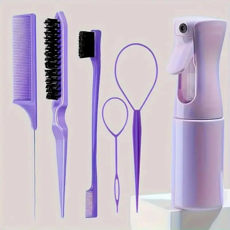 2026 New Hair Care Set, 6-Piece Includes Spray Bottle, Comb, Tail Brush, Eyebrow Brush, Headband, Professional Durable Salon Tools