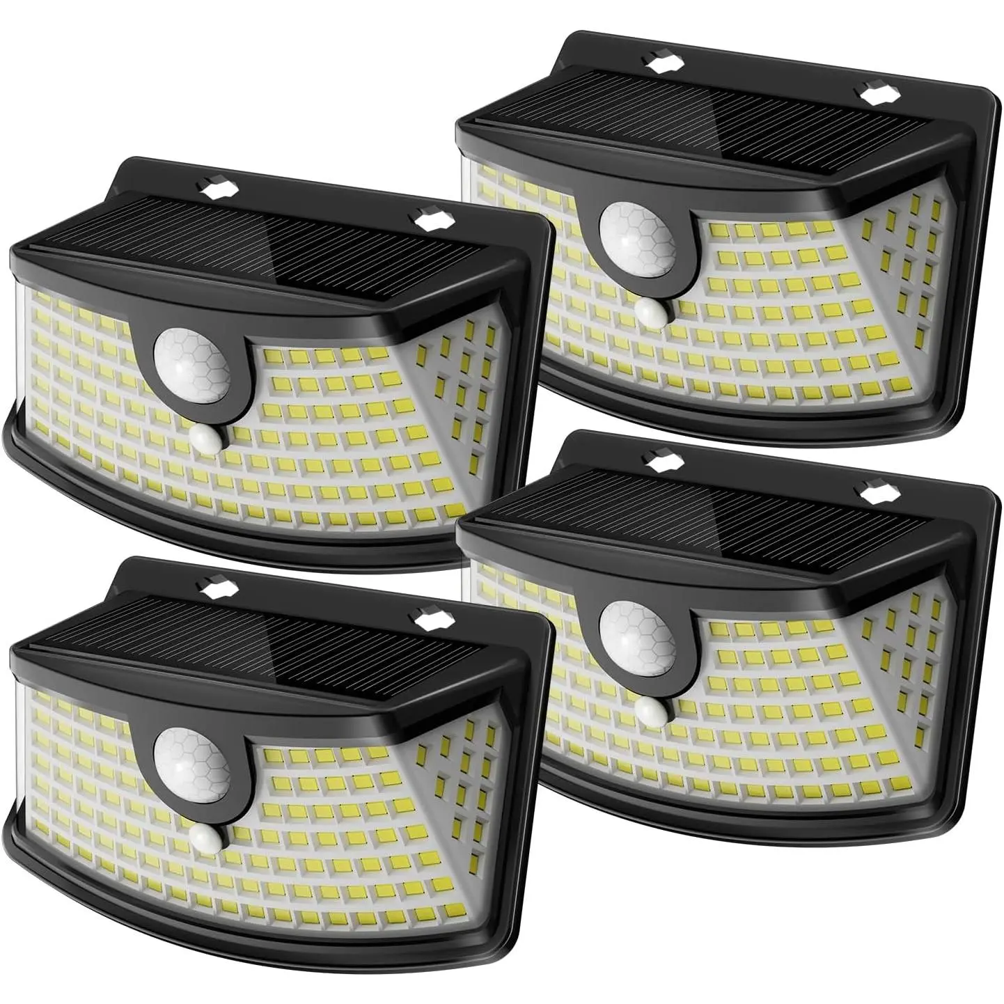 New Solar Motion Sensor Lights 120 LEDs with Lights Reflector,270° Wide Angle, IP65 Waterproof, Step Lights for Front Door, Yard, Garage, Deck (Black, Daylight White, 4-Pack)